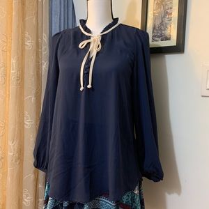 Kaii Los Angeles Navy Blue Ruffle Blouse